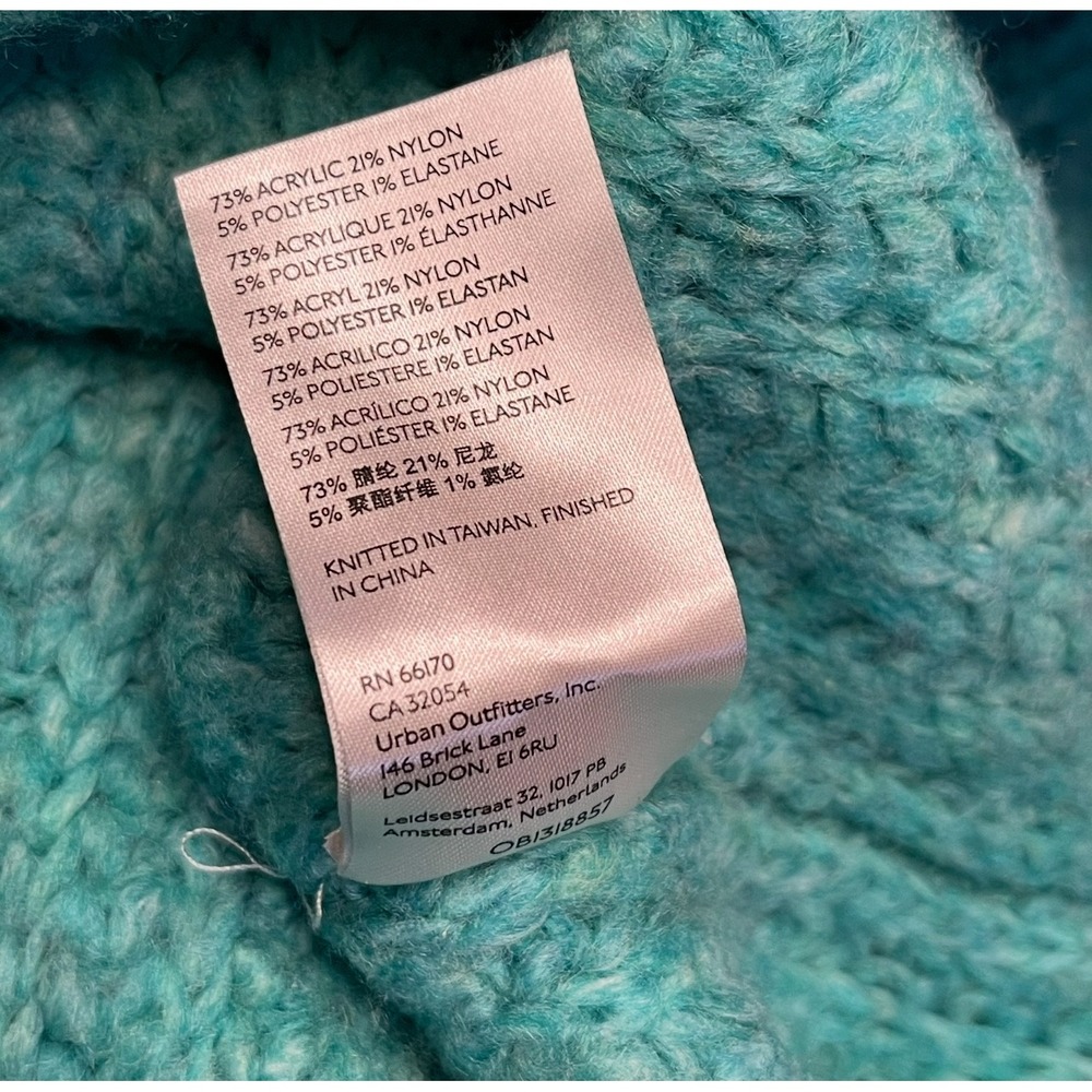 Free People Women's Knit Sweater Blue Bell V Neck Teal Large Oversized Chunky - Picture 6 of 7